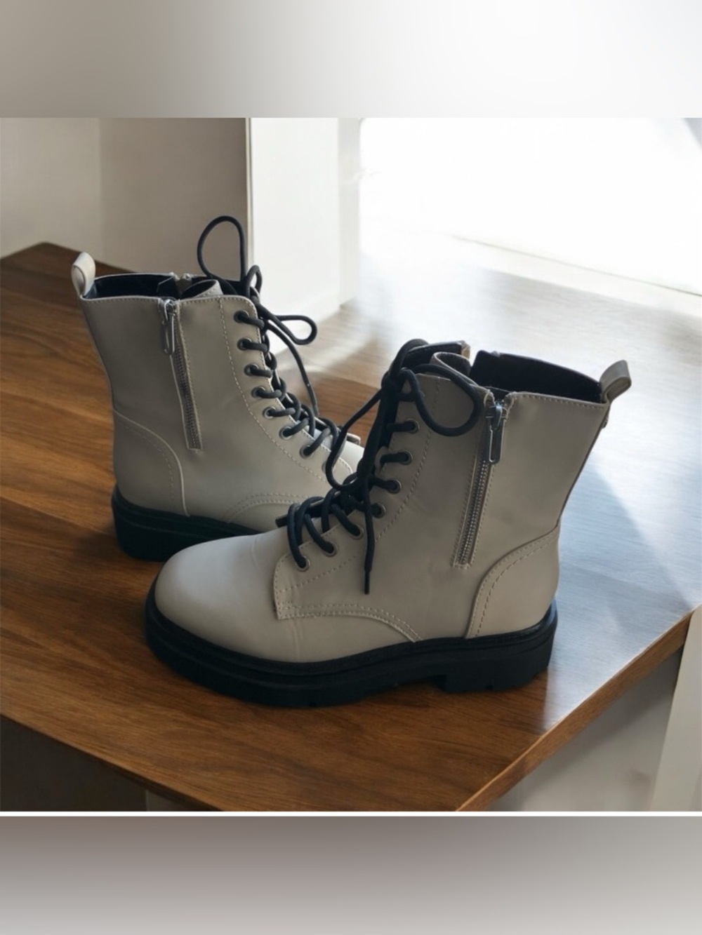 NEW Call It Spring Women's Cream Beige Lace Zipper Combat Chunky Boots Size 9